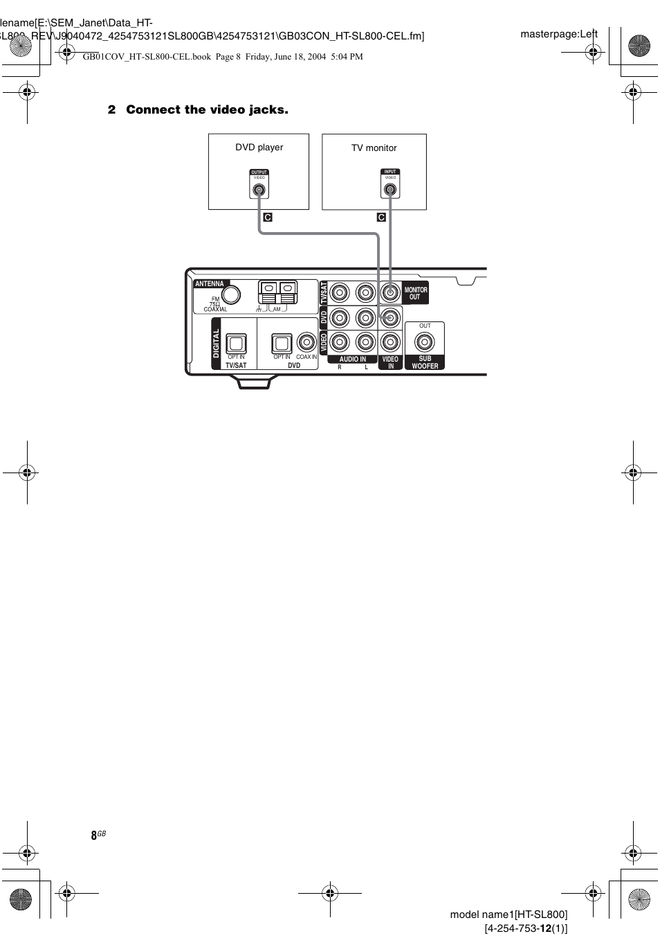2connect the video jacks | Sony HT-SL600 User Manual | Page 8 / 44