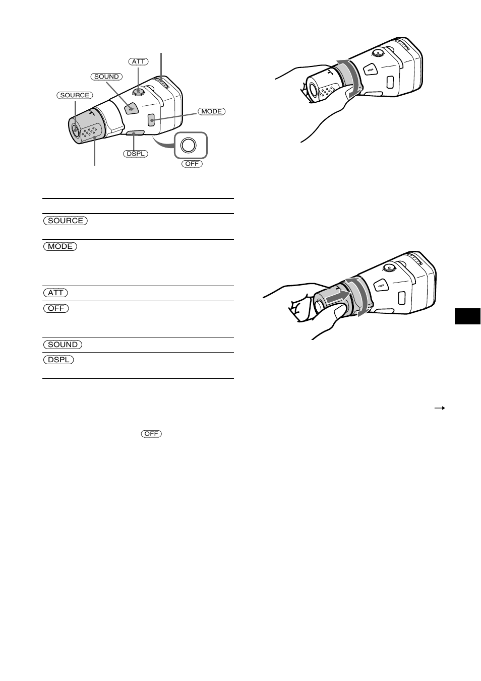 Presión de botones, Giro del control, Presión y giro del control | Source) cambiar la fuente (radio/cd/md, Banda de tv, Att) atenuar el sonido (off) | Sony CDX-CA850X User Manual | Page 75 / 92