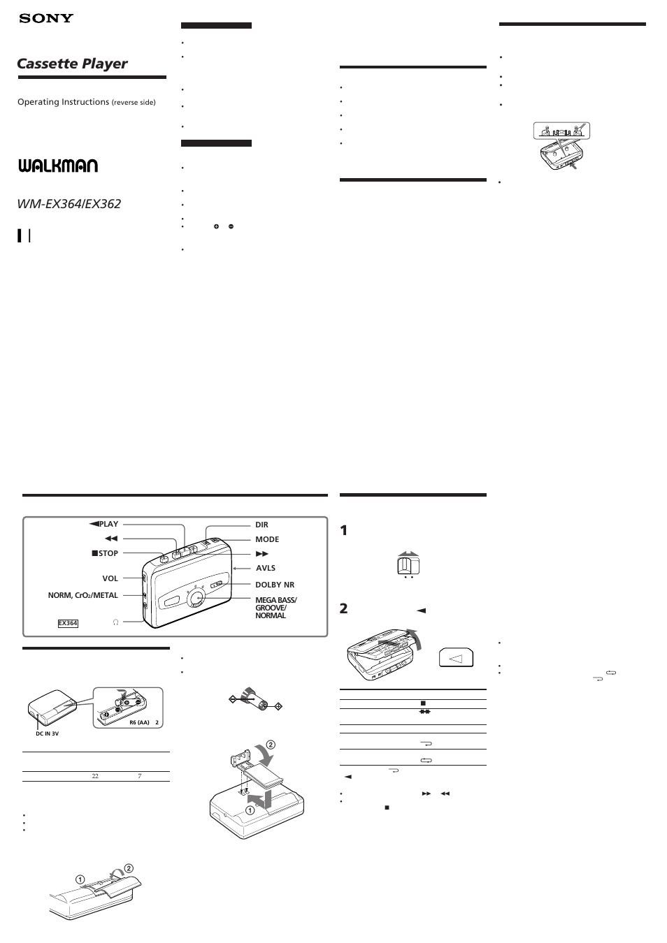 Sony WM-EX362 User Manual | 2 pages
