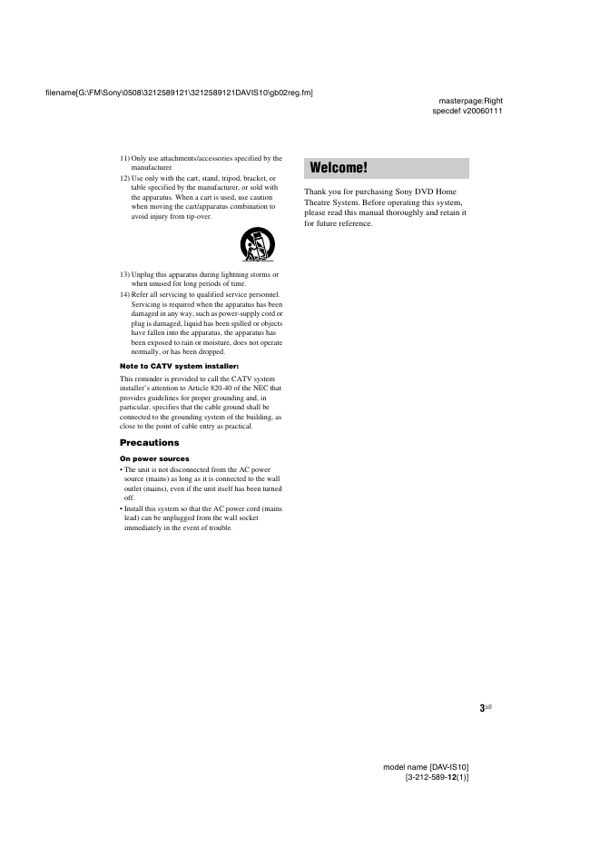 Welcome | Sony DAV-IS10 User Manual | Page 3 / 123