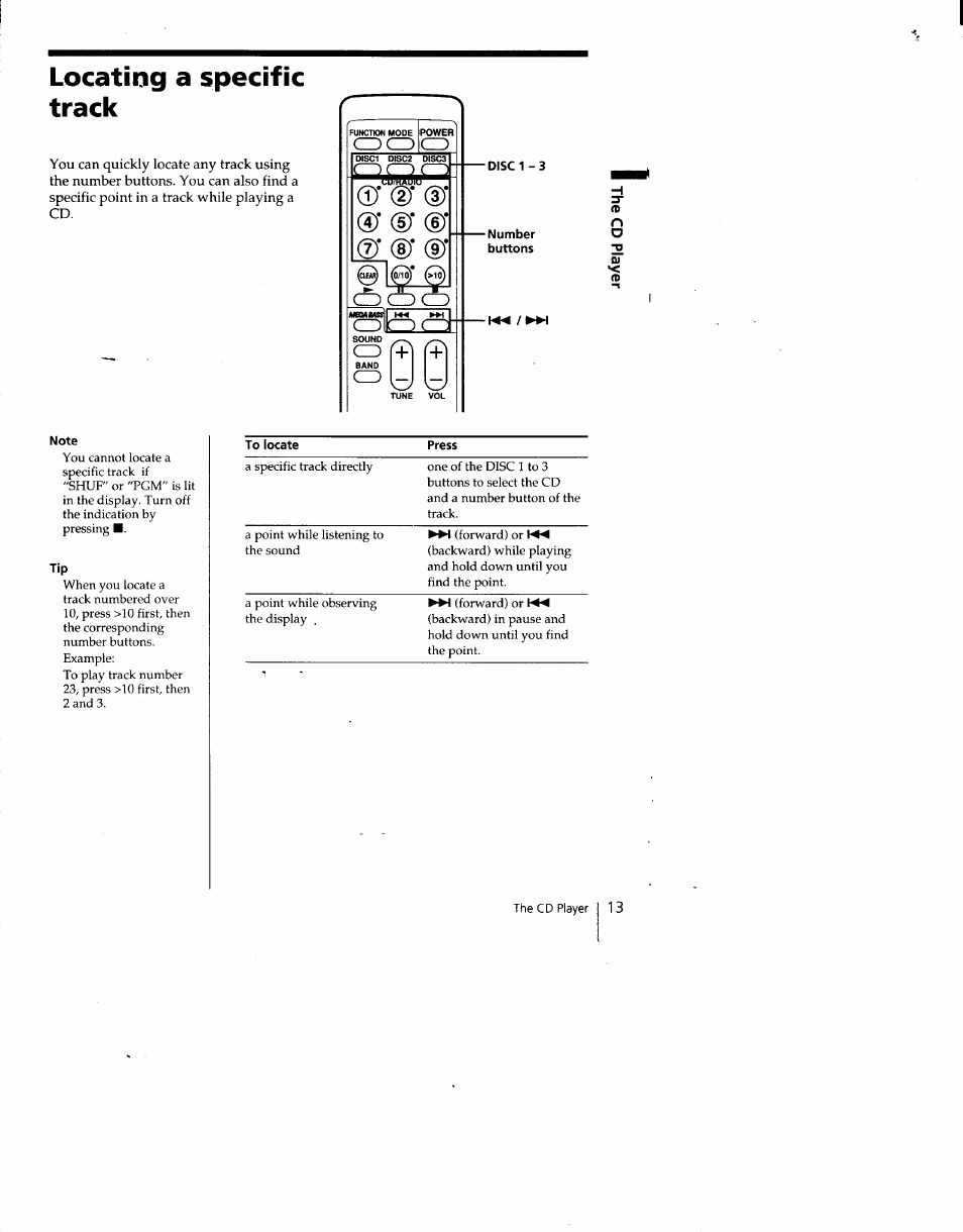Locating a specific track, Note, Disci - 3 | Number | Sony CFD-C646 User Manual | Page 13 / 31