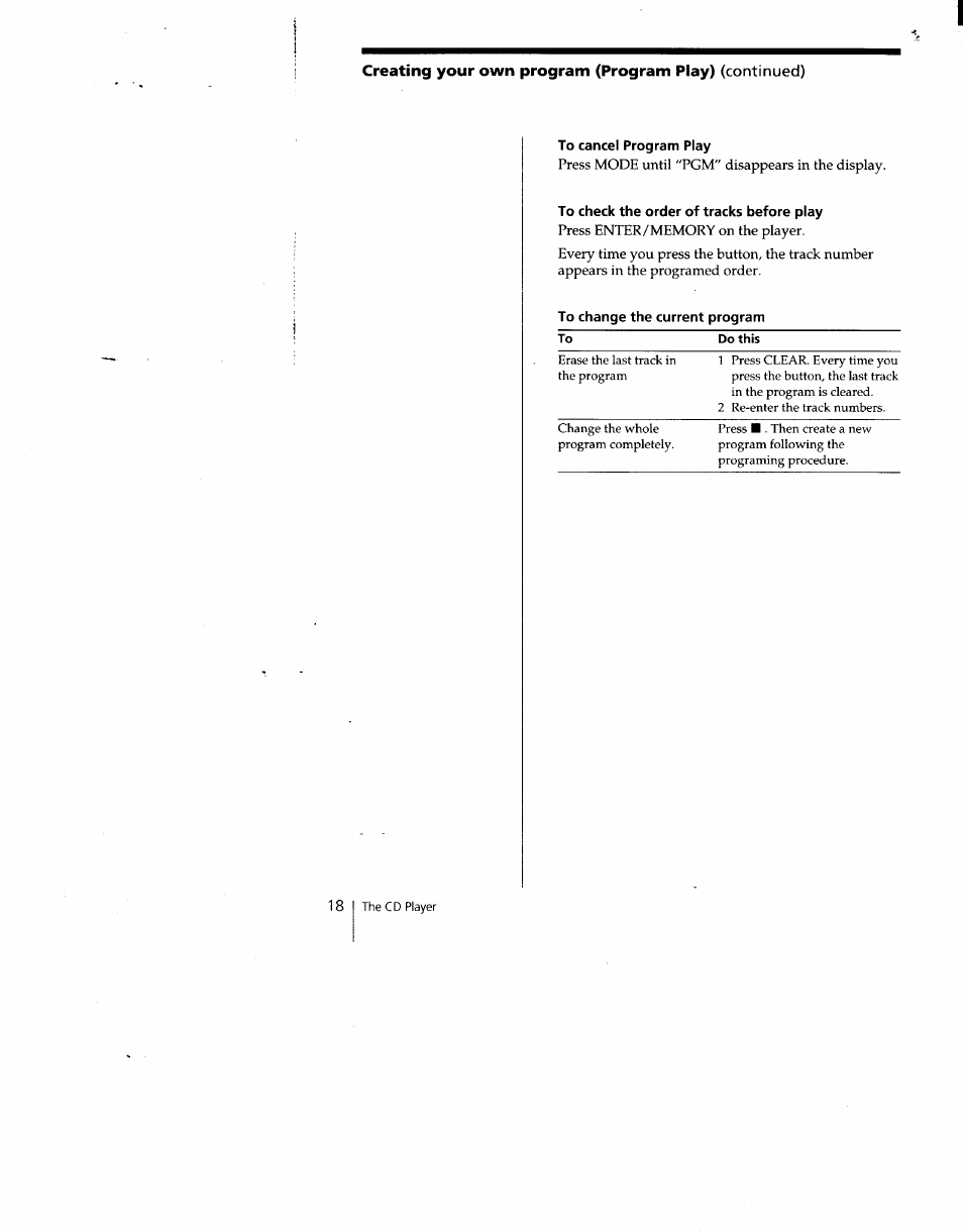 Continued), Creating your own program (program play) | Sony CFD-C646 User Manual | Page 18 / 31