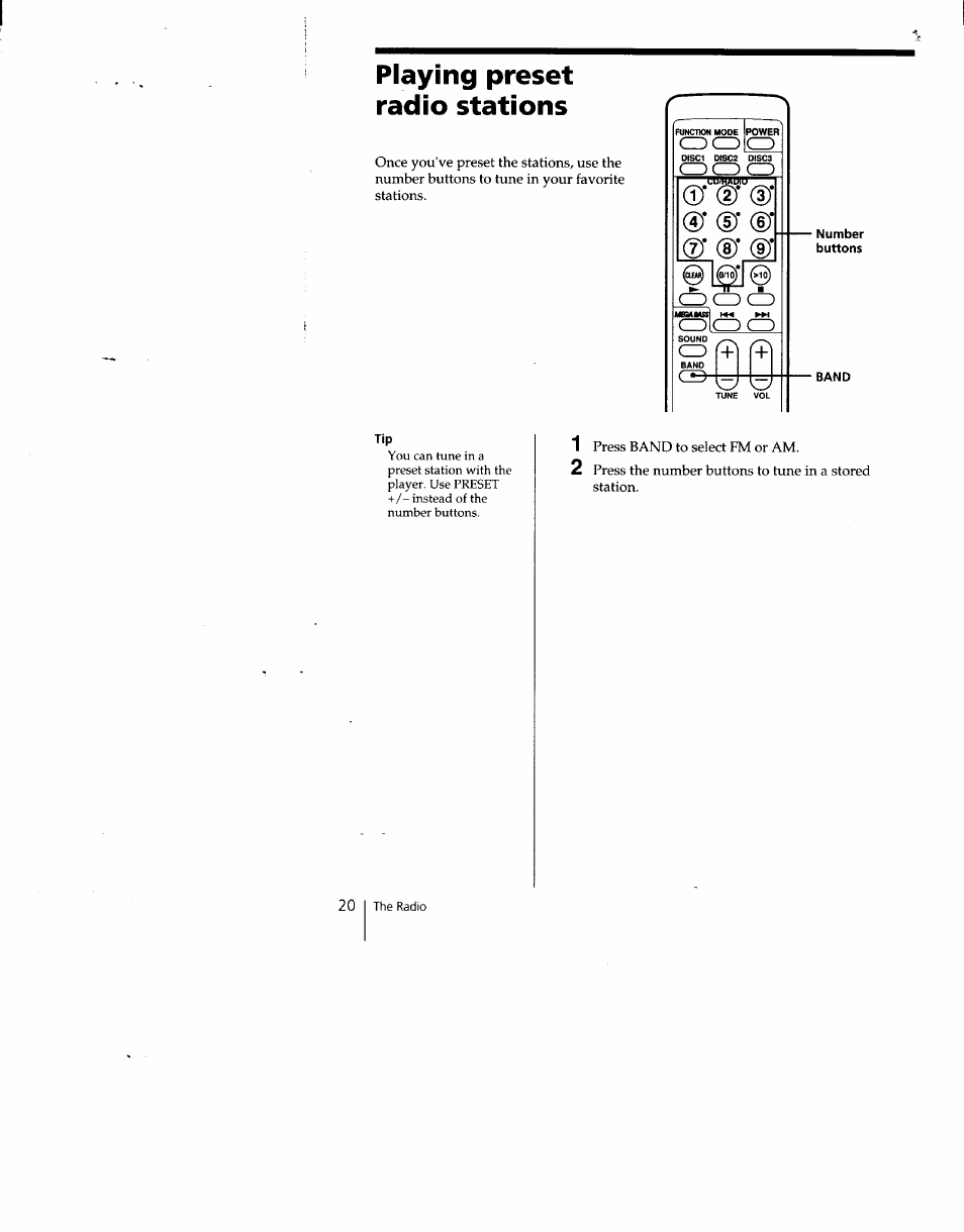 Playing preset radio stations | Sony CFD-C646 User Manual | Page 20 / 31