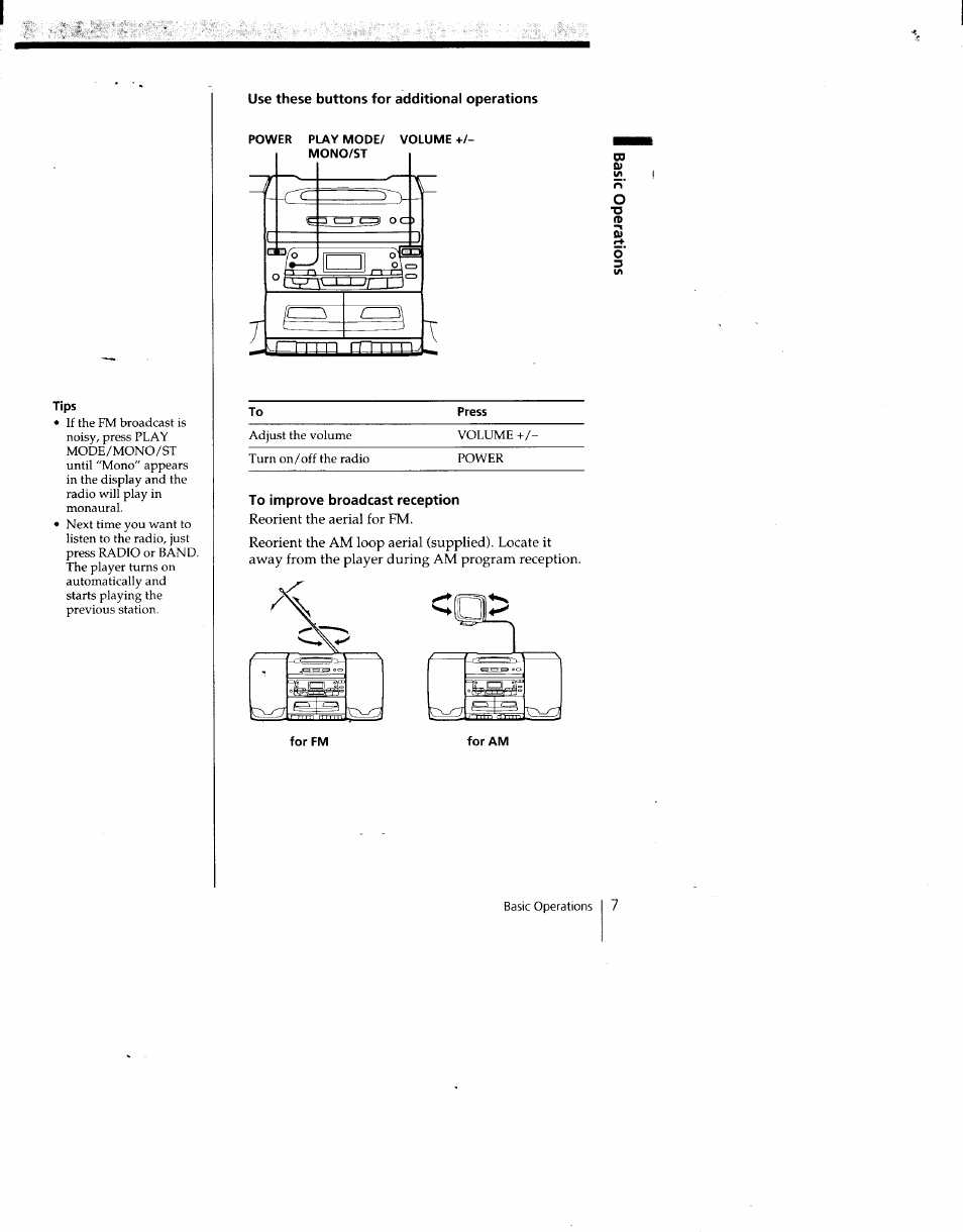 To improve broadcast reception | Sony CFD-C646 User Manual | Page 7 / 31