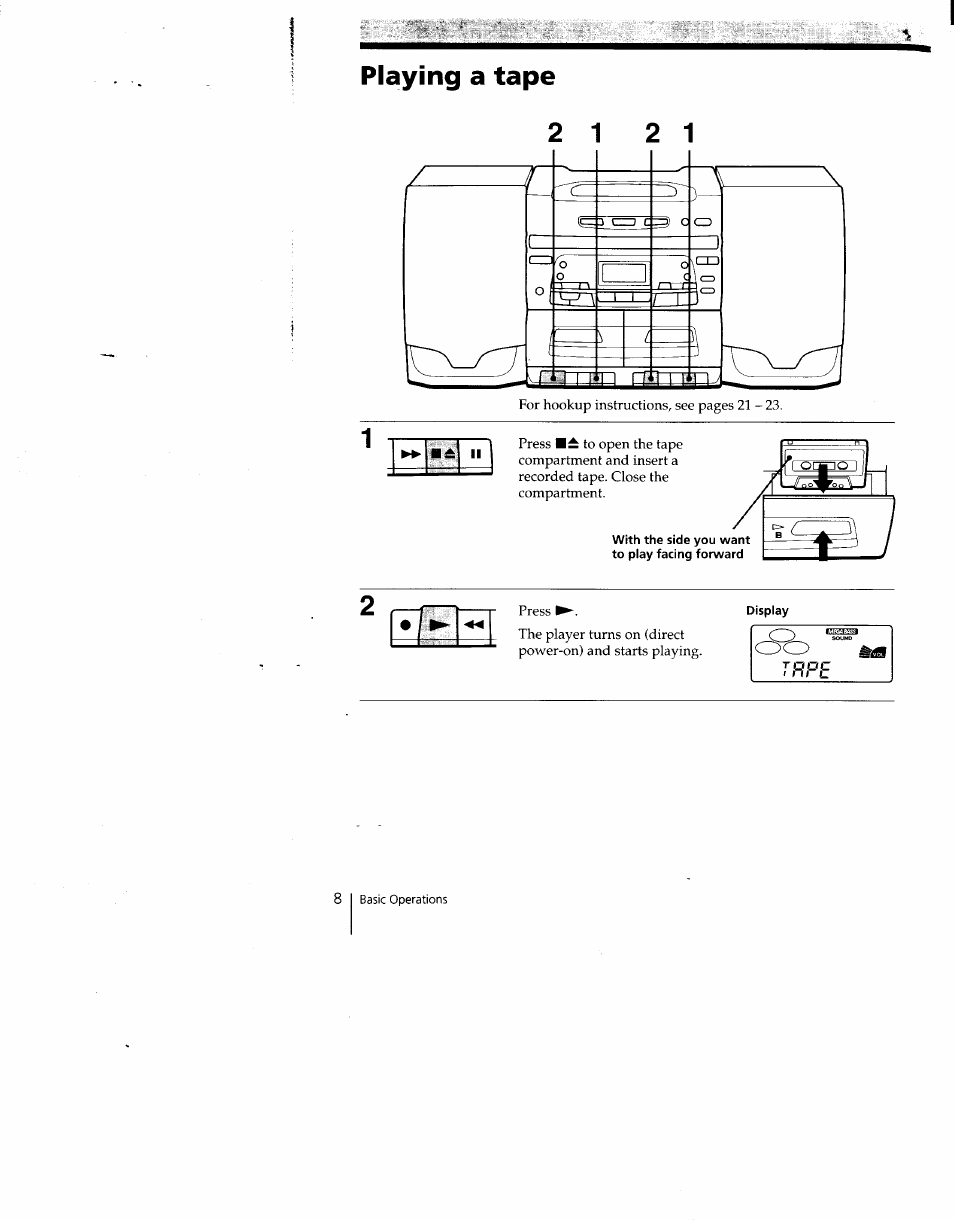 Playing a tape | Sony CFD-C646 User Manual | Page 8 / 31