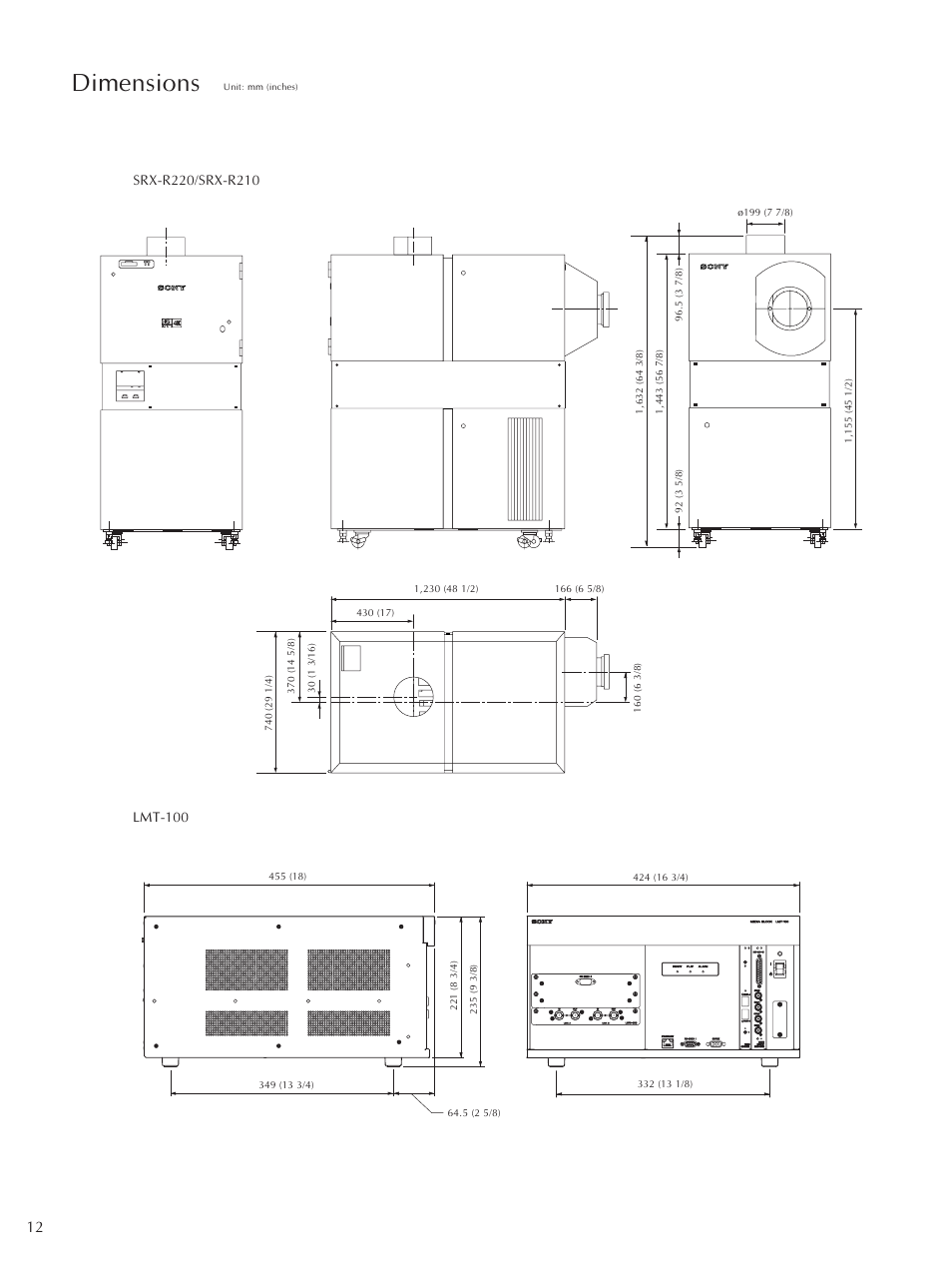 Dimensions | Sony SRX-R220 User Manual | Page 12 / 16