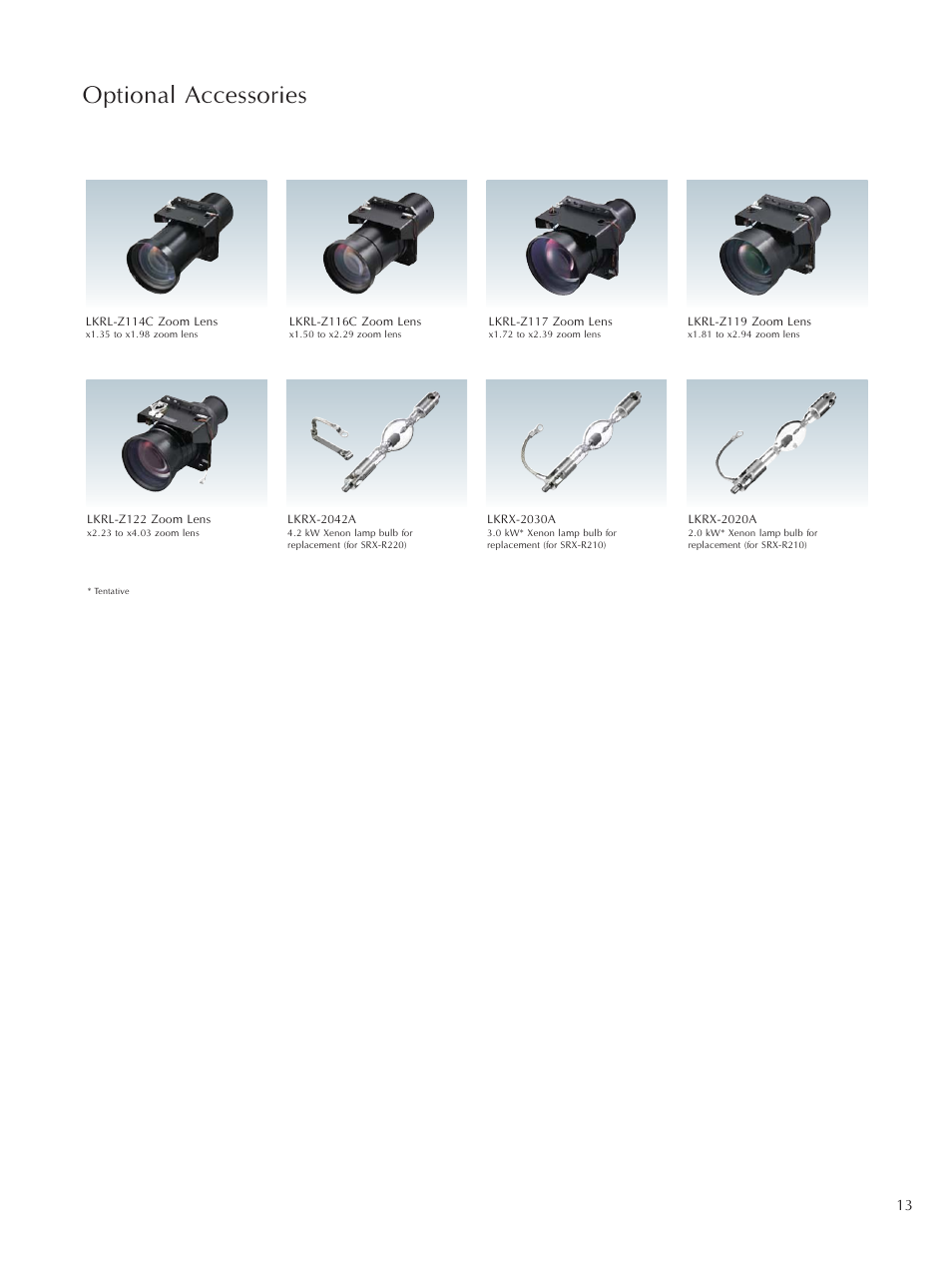 Optional accessories | Sony SRX-R220 User Manual | Page 13 / 16