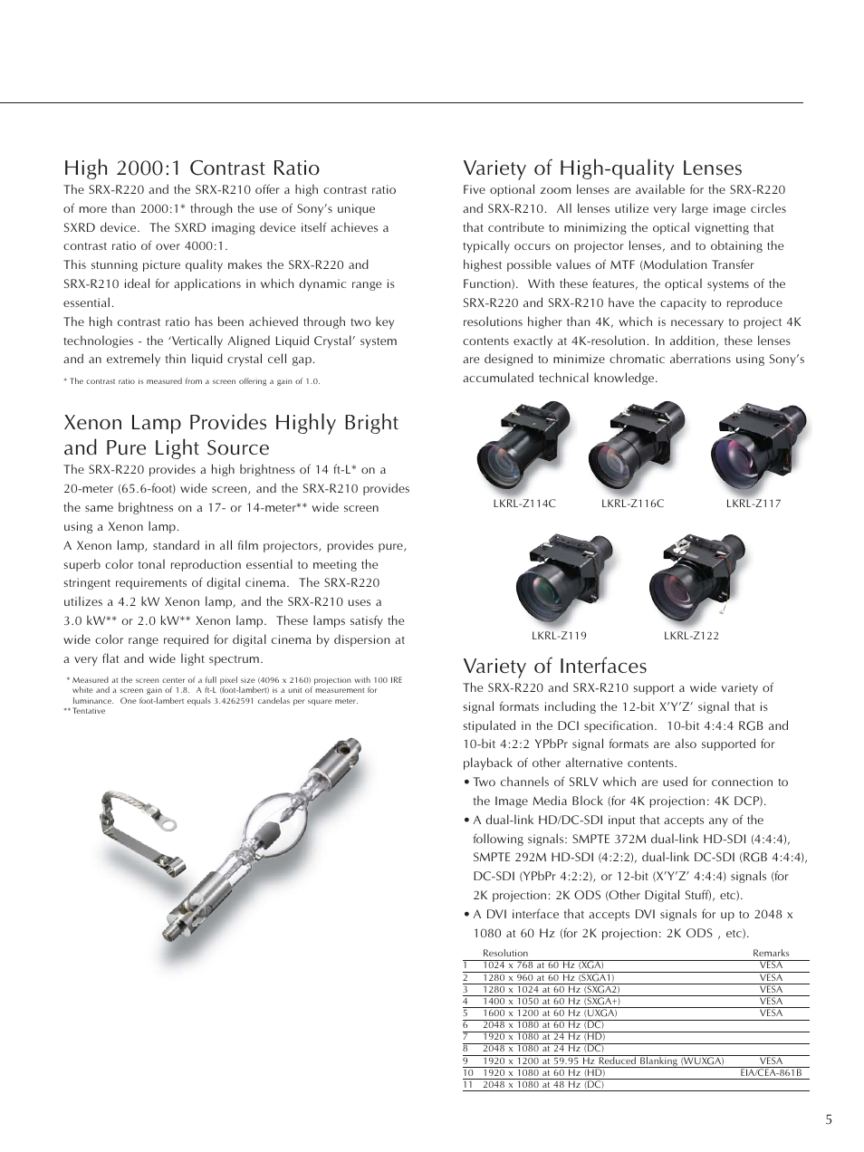 Variety of high-quality lenses, Variety of interfaces | Sony SRX-R220 User Manual | Page 5 / 16