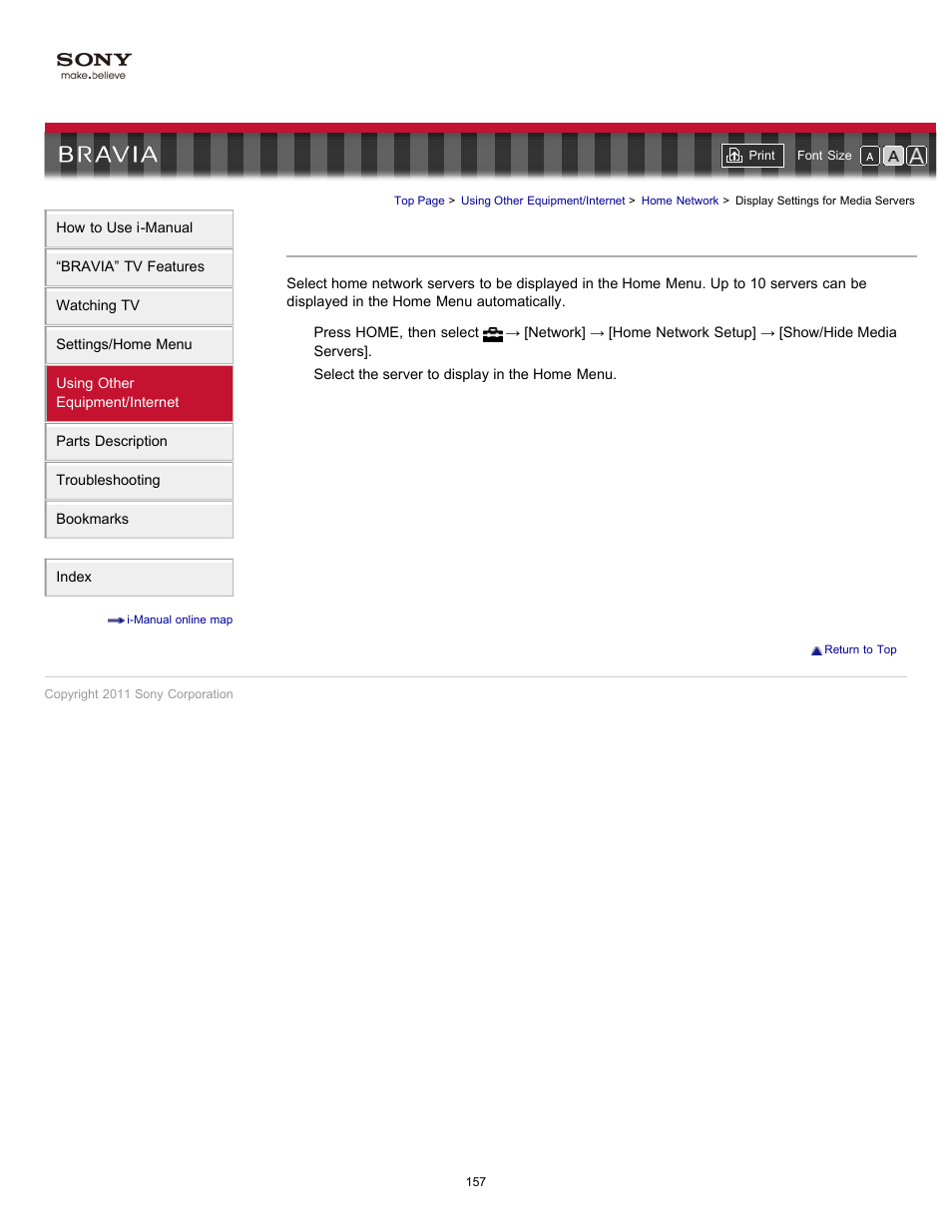 Display settings for media servers | Sony 40EX621 User Manual | Page 157 / 158