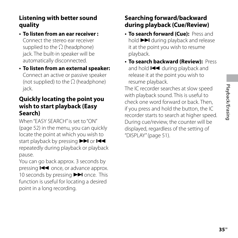 Listening with better sound quality | Sony ICD-SX77 User Manual | Page 35 / 92