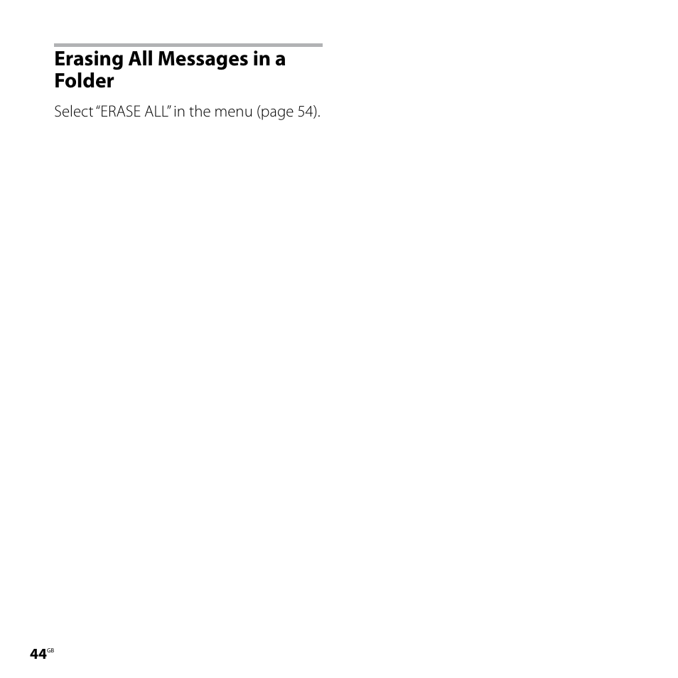 Erasing all messages in a folder, Erasing all messages in a, Folder | Sony ICD-SX77 User Manual | Page 44 / 92