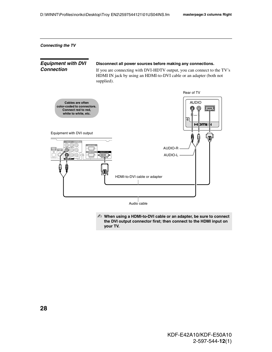 Equipment with dvi connection | Sony KDF-E42A10 User Manual | Page 28 / 100