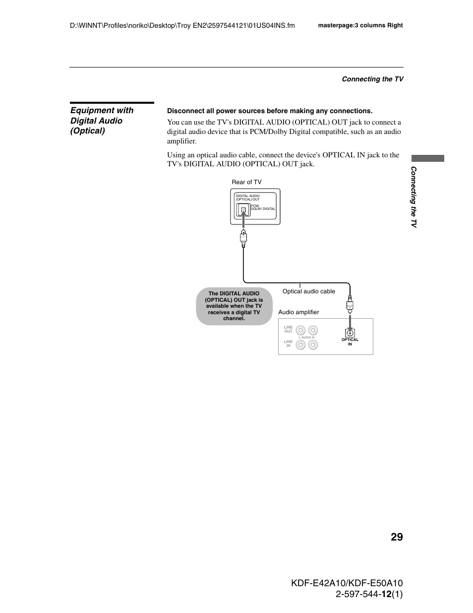 Equipment with digital audio (optical) | Sony KDF-E42A10 User Manual | Page 29 / 100