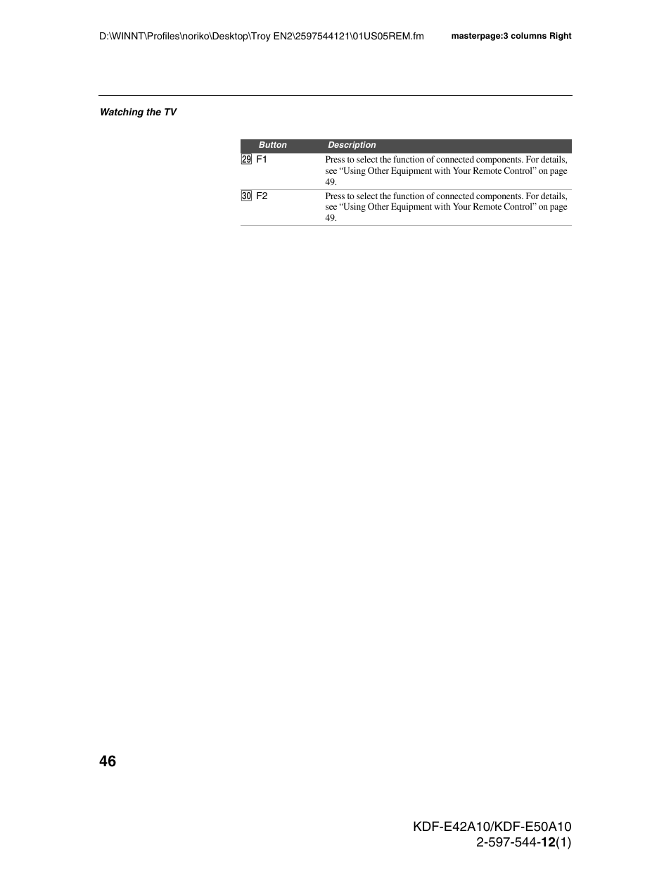 Sony KDF-E42A10 User Manual | Page 46 / 100