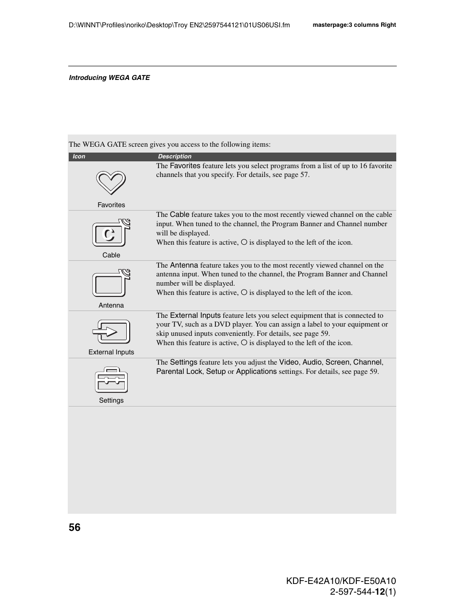 Sony KDF-E42A10 User Manual | Page 56 / 100