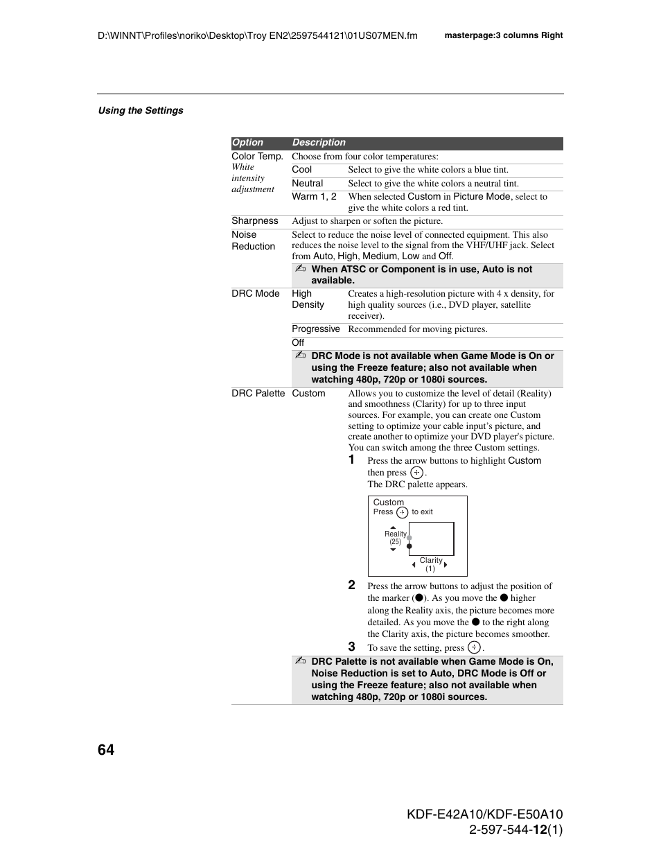 Sony KDF-E42A10 User Manual | Page 64 / 100