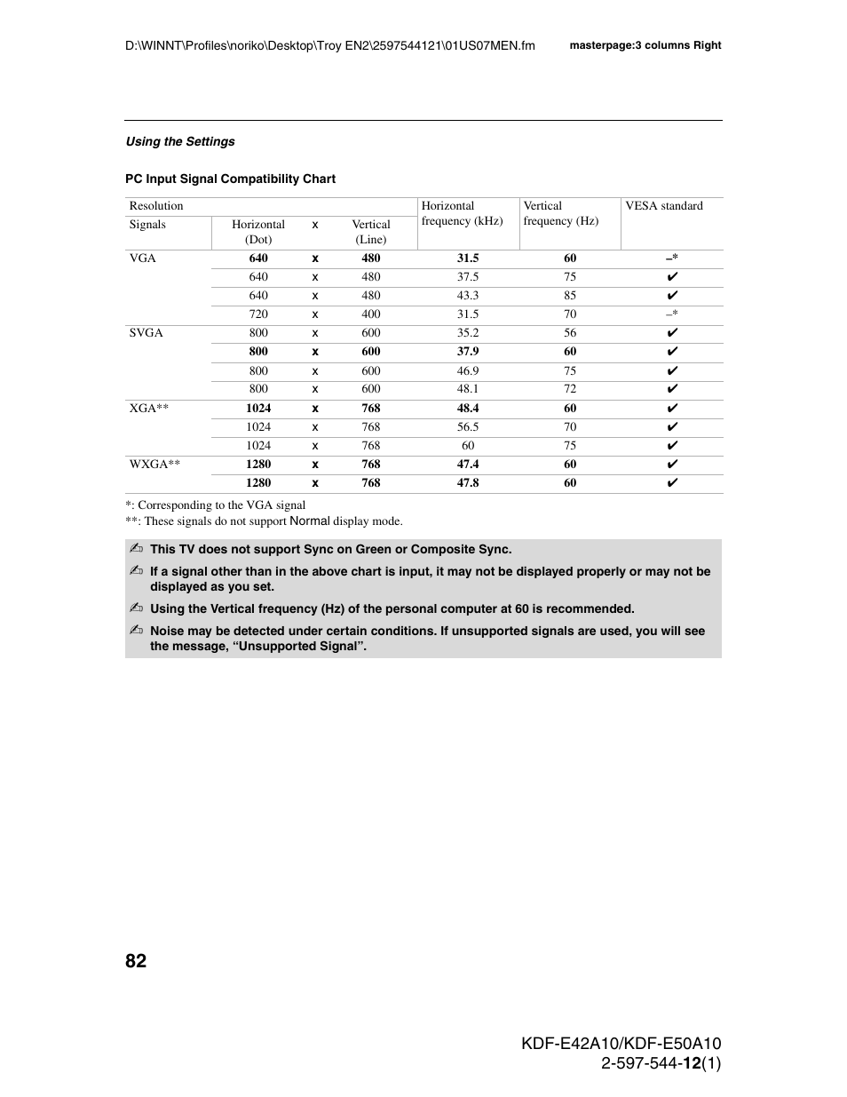 Sony KDF-E42A10 User Manual | Page 82 / 100