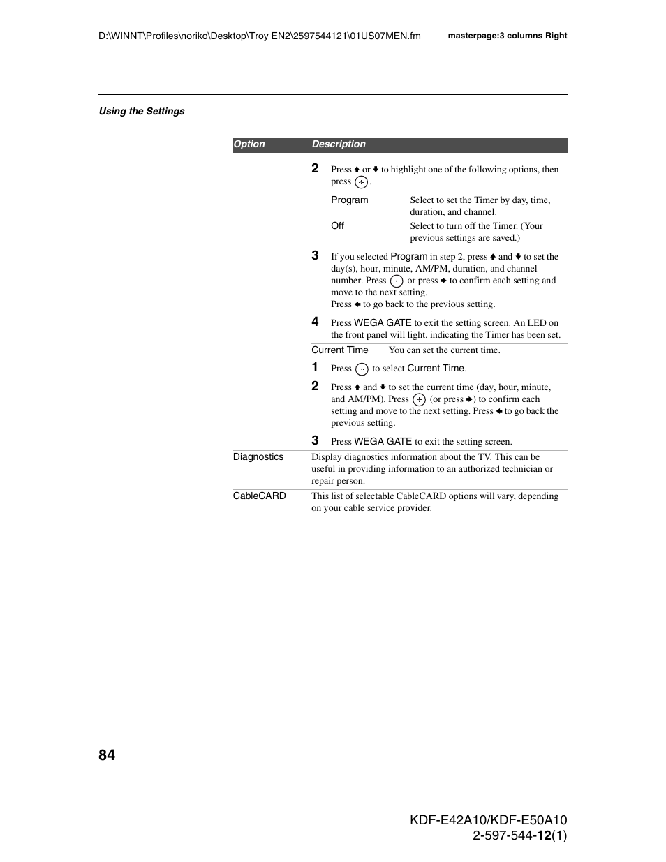 Sony KDF-E42A10 User Manual | Page 84 / 100