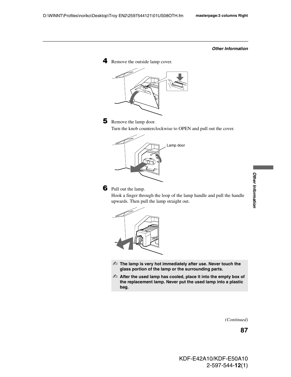 Sony KDF-E42A10 User Manual | Page 87 / 100