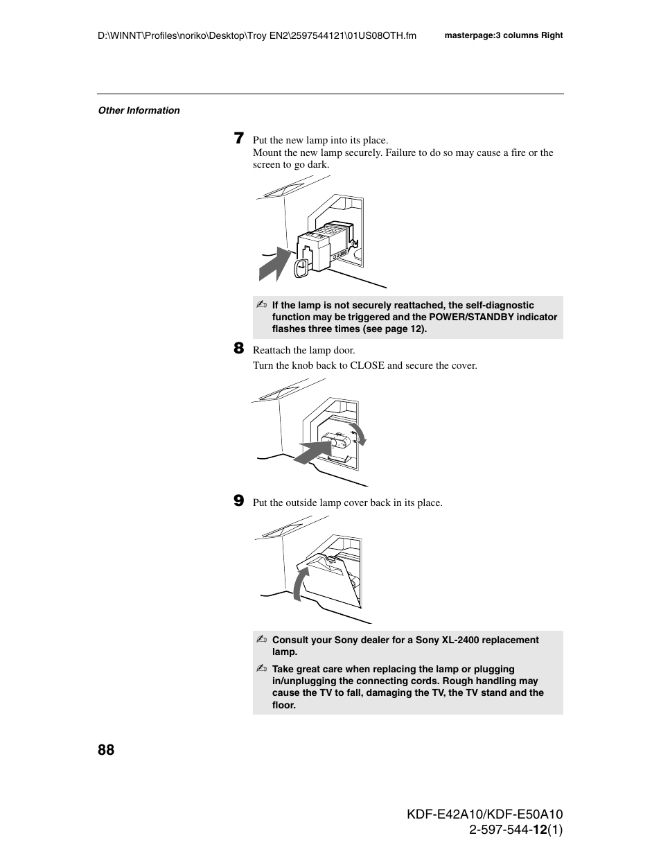 Sony KDF-E42A10 User Manual | Page 88 / 100