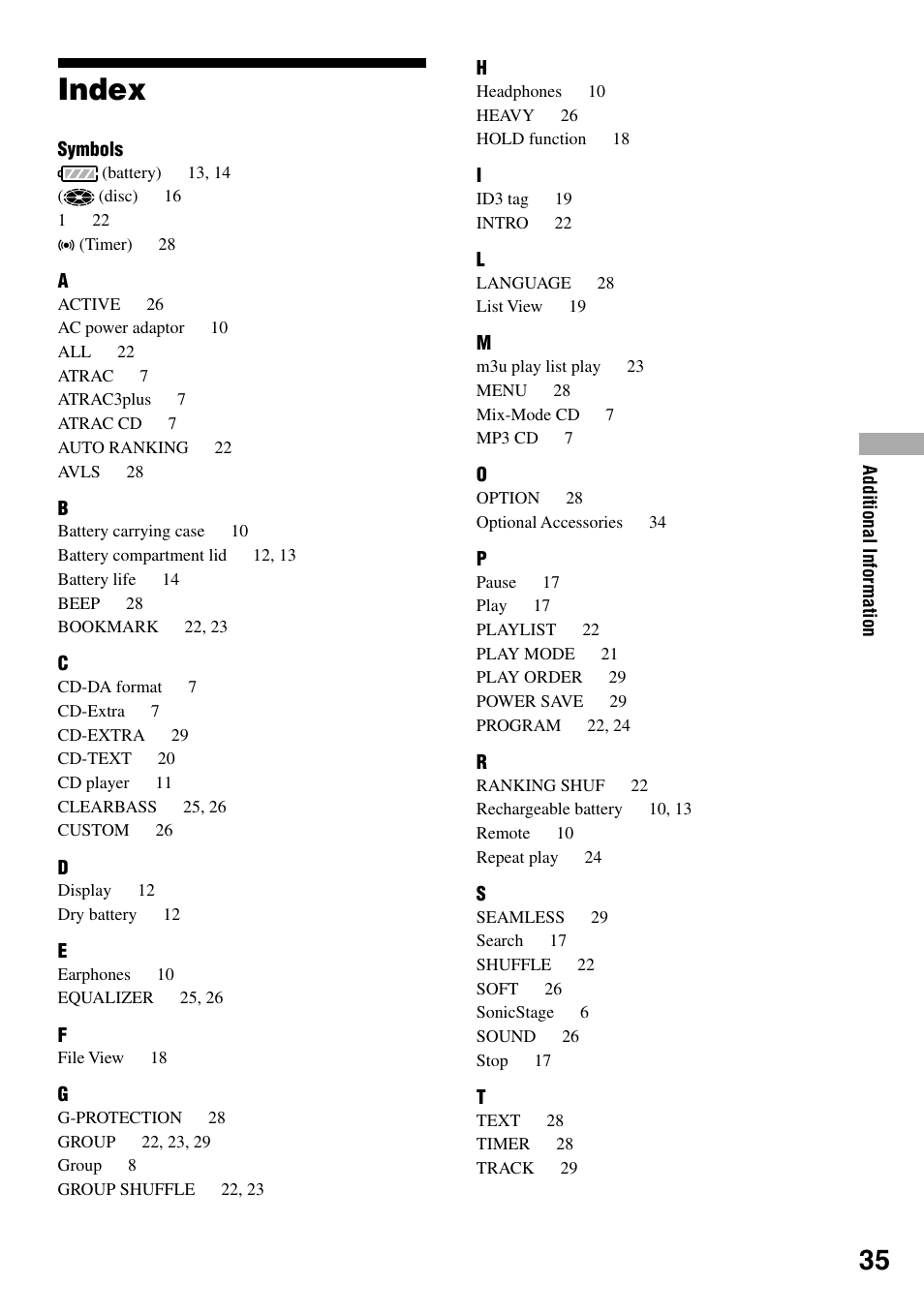 Index | Sony D-NE330LIV3 User Manual | Page 35 / 40