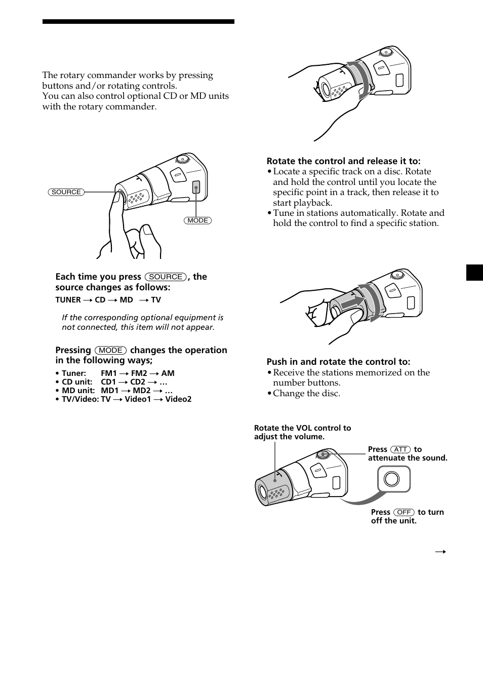 Using the rotary commander | Sony CDX-C6850 User Manual | Page 13 / 28