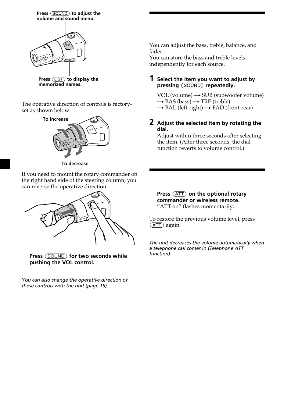 Adjusting the sound characteristics, Attenuating the sound | Sony CDX-C6850 User Manual | Page 14 / 28