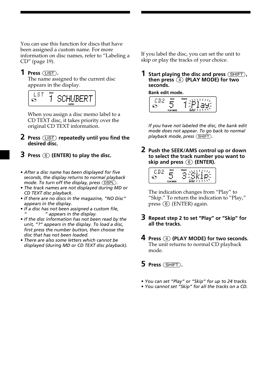 Locating a disc by name, Selecting specific tracks for playback, 20 selecting specific tracks for playback | Sony CDX-C6850 User Manual | Page 20 / 28