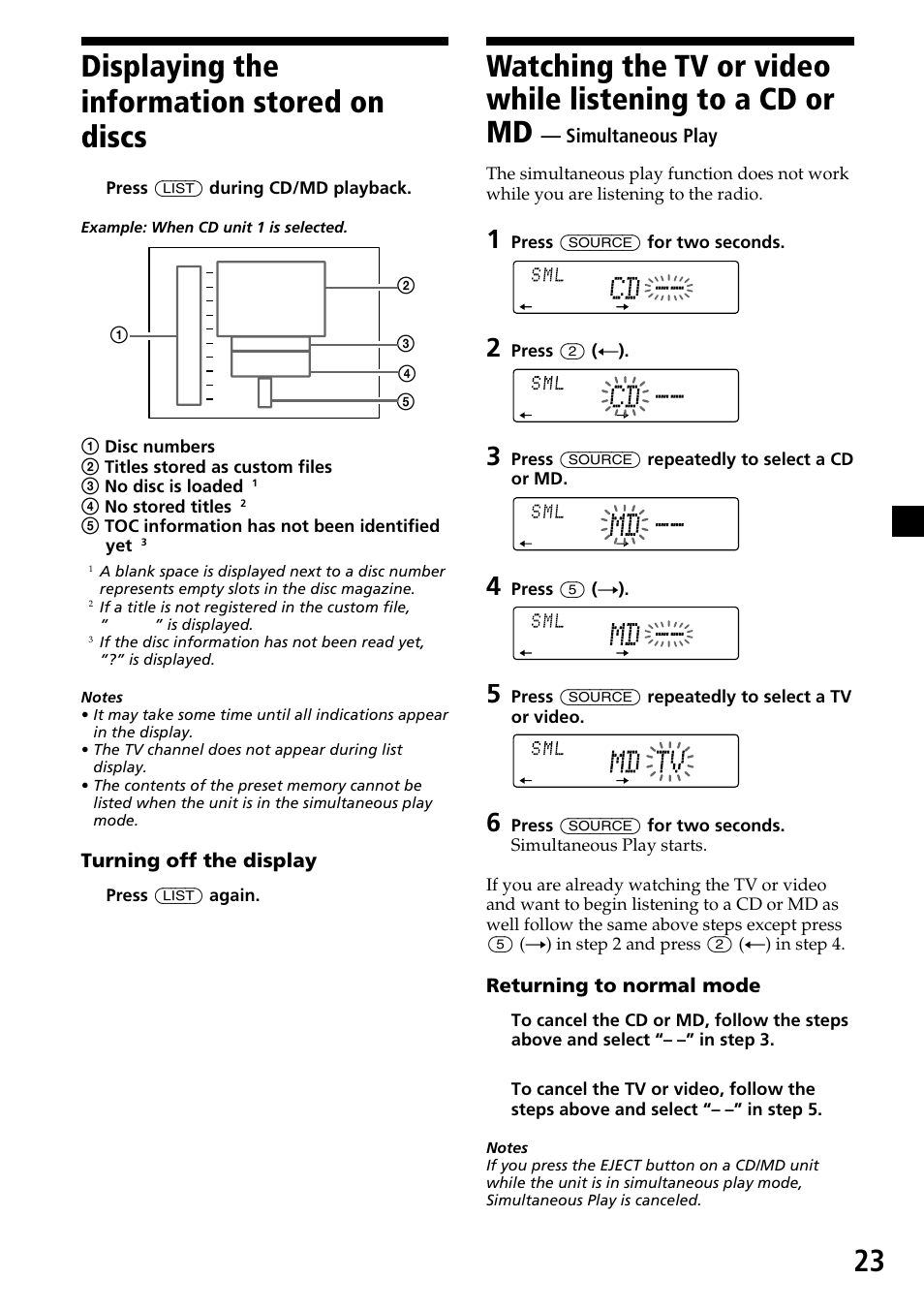 Displaying the information stored on discs, 23 displaying the information stored on discs | Sony CDX-C6850 User Manual | Page 23 / 28
