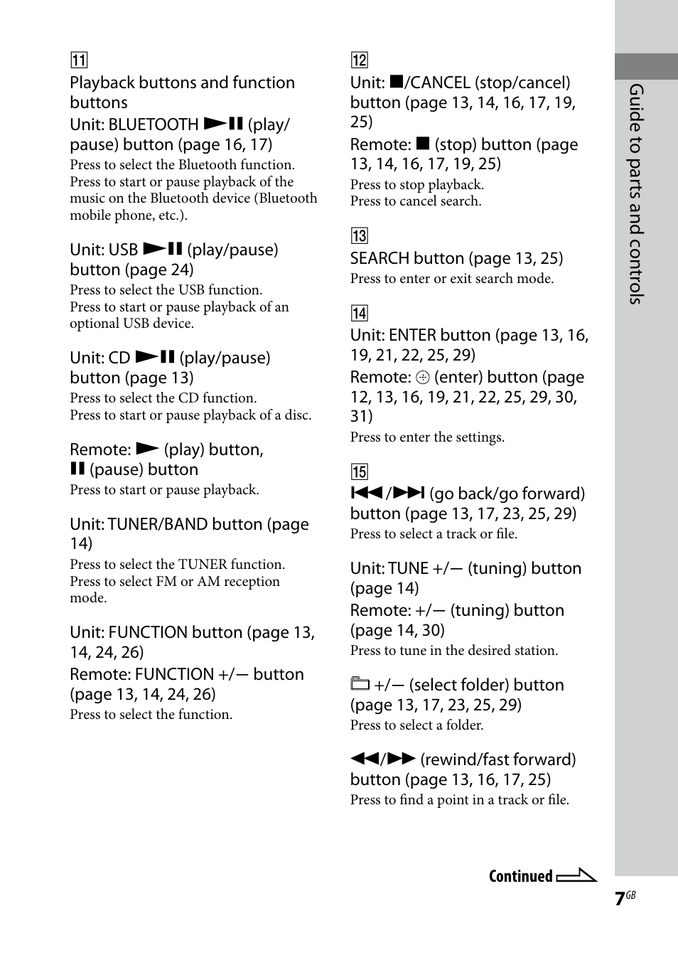 Guide t o par ts and c on tr ols | Sony CMT-HX70BTR User Manual | Page 7 / 44