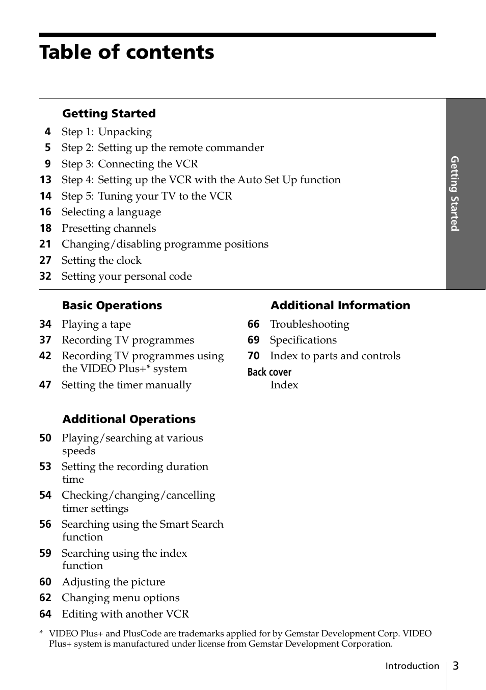 Sony VIDEO Plus SLV-SE30UX User Manual | Page 3 / 76