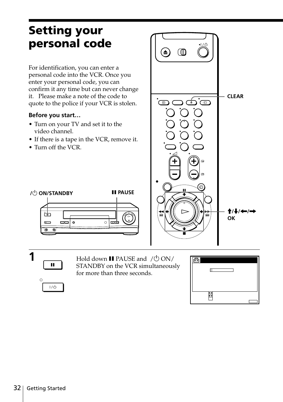 Setting your personal code | Sony VIDEO Plus SLV-SE30UX User Manual | Page 32 / 76