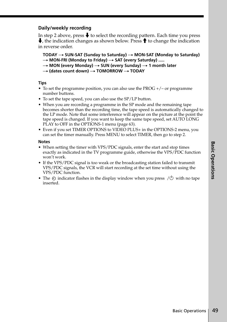 Sony VIDEO Plus SLV-SE30UX User Manual | Page 49 / 76