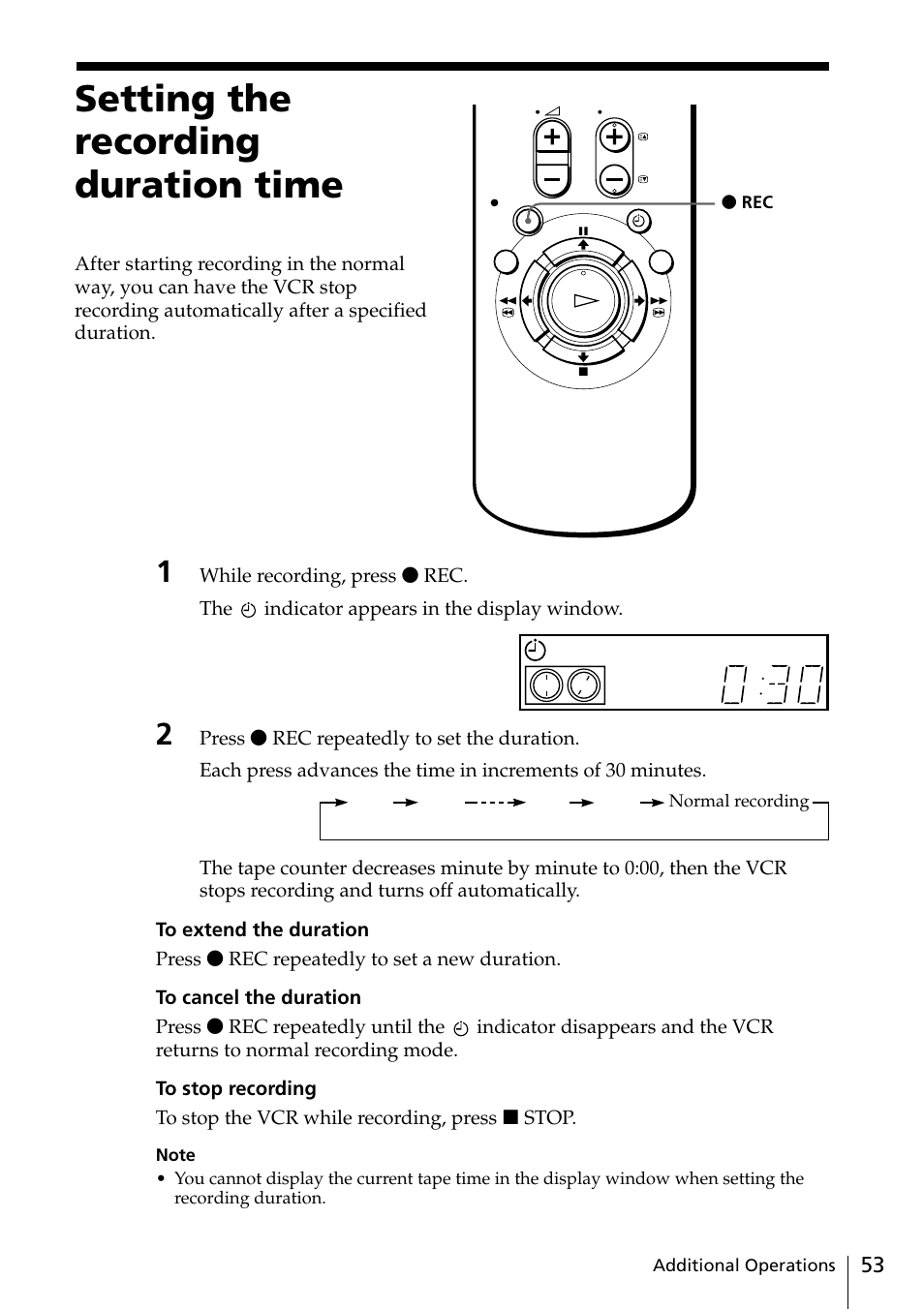 Setting the recording duration time | Sony VIDEO Plus SLV-SE30UX User Manual | Page 53 / 76