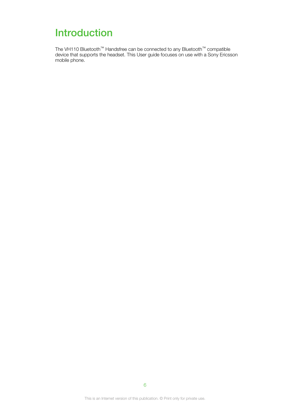 Introduction | Sony VH110 User Manual | Page 6 / 18