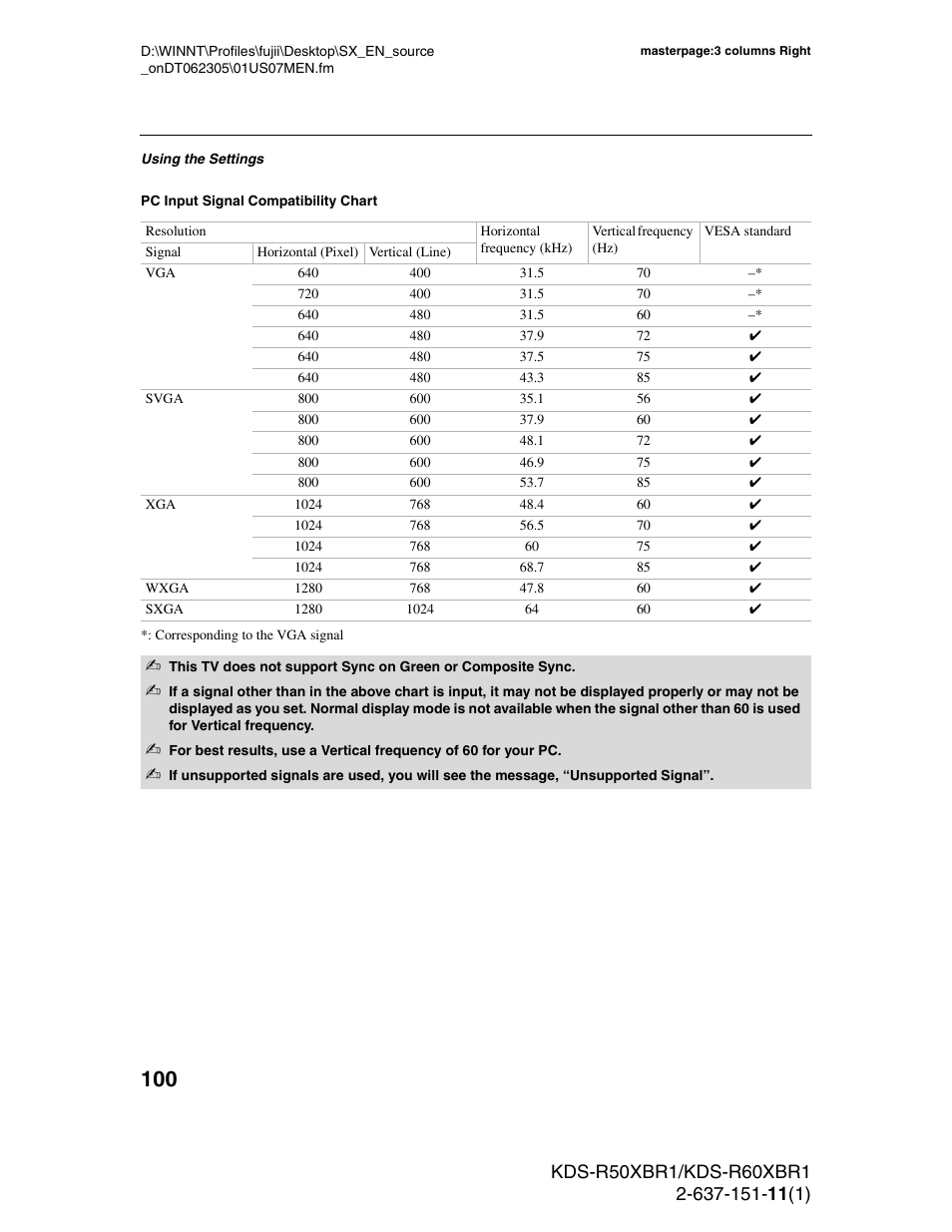 Sony KDS-R60XBR1 User Manual | Page 100 / 120