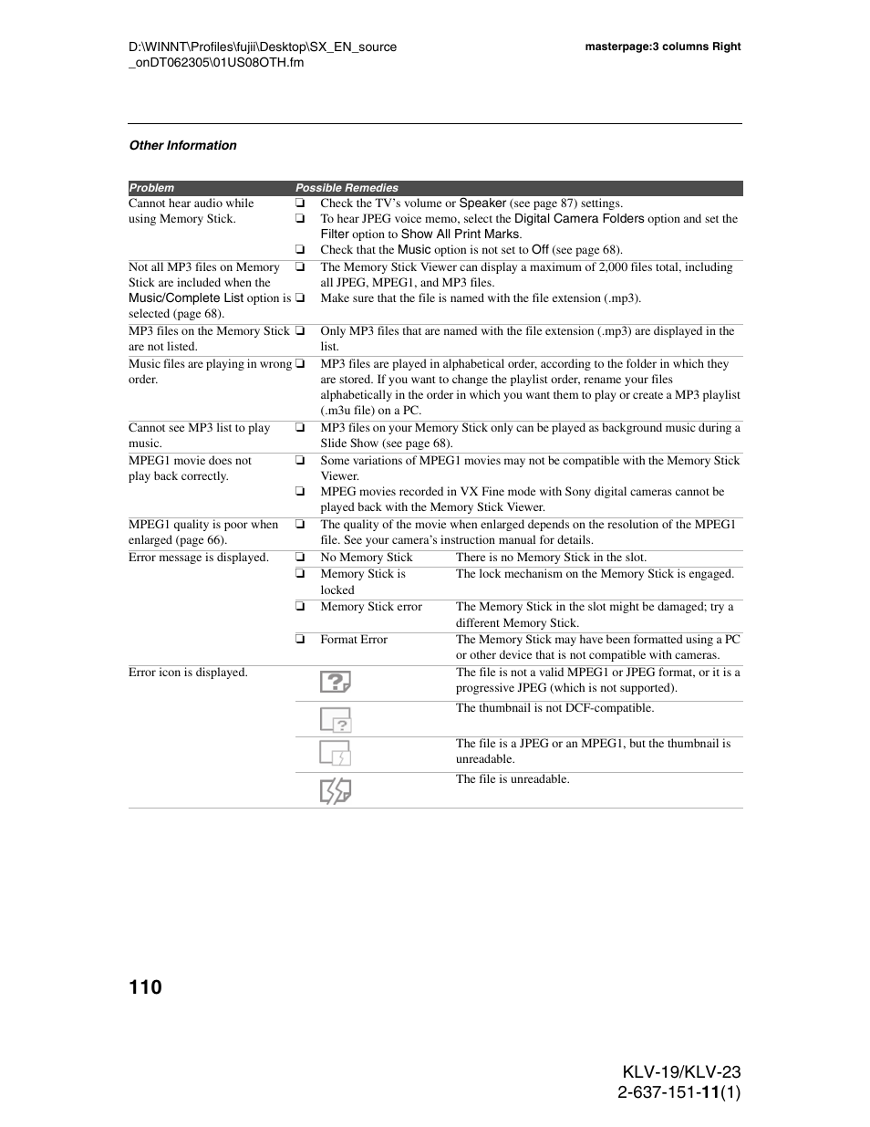 Sony KDS-R60XBR1 User Manual | Page 110 / 120