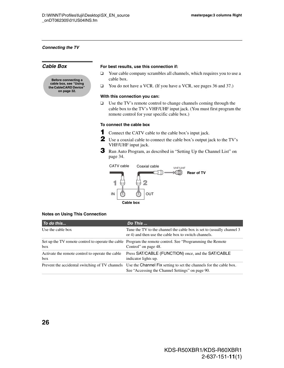 Cable box, D 26 | Sony KDS-R60XBR1 User Manual | Page 26 / 120