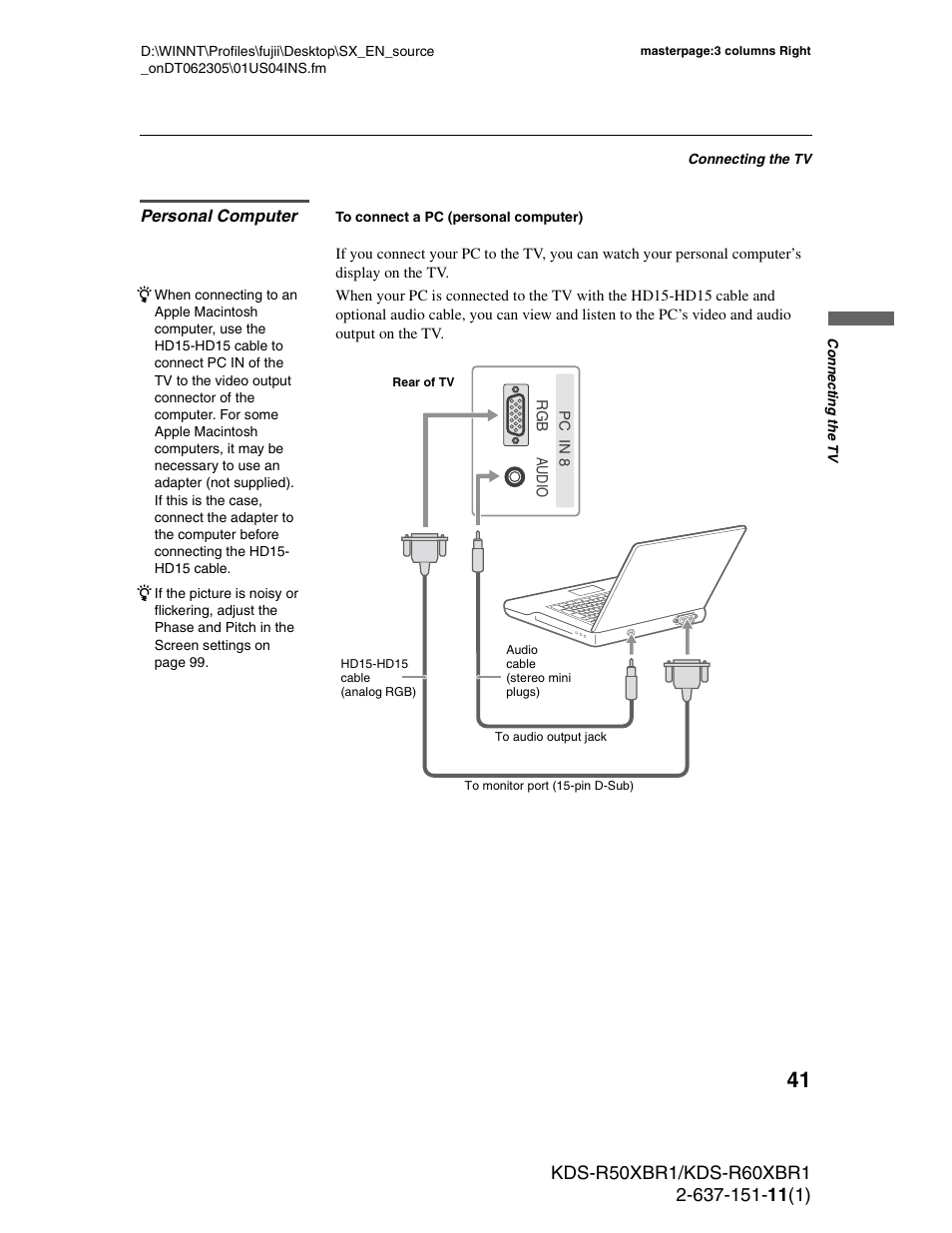 Personal computer | Sony KDS-R60XBR1 User Manual | Page 41 / 120