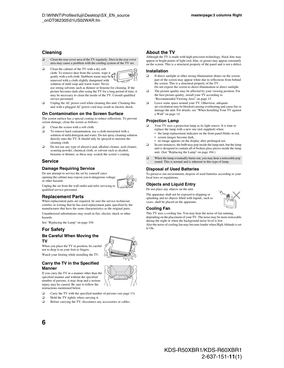 Sony KDS-R60XBR1 User Manual | Page 6 / 120