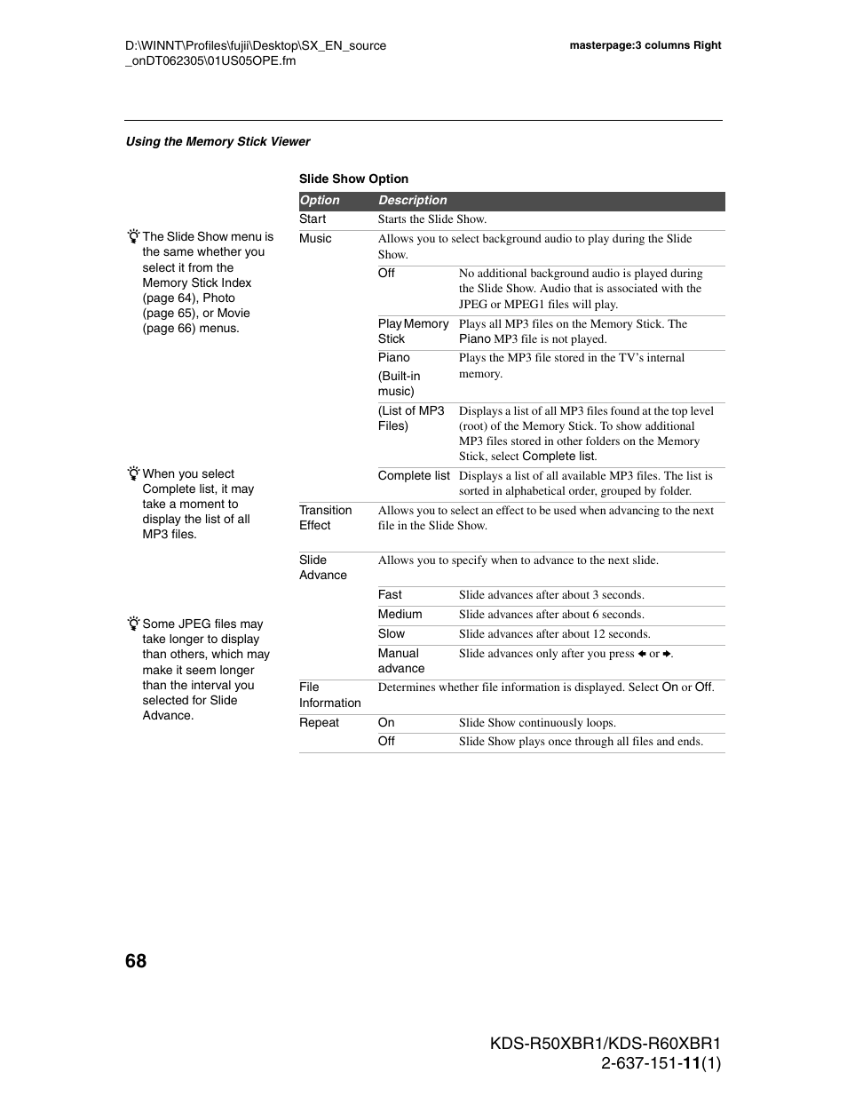 Sony KDS-R60XBR1 User Manual | Page 68 / 120