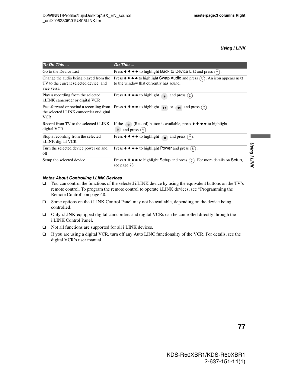 Sony KDS-R60XBR1 User Manual | Page 77 / 120