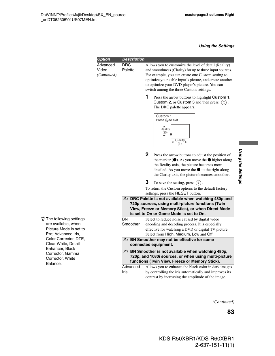 Sony KDS-R60XBR1 User Manual | Page 83 / 120