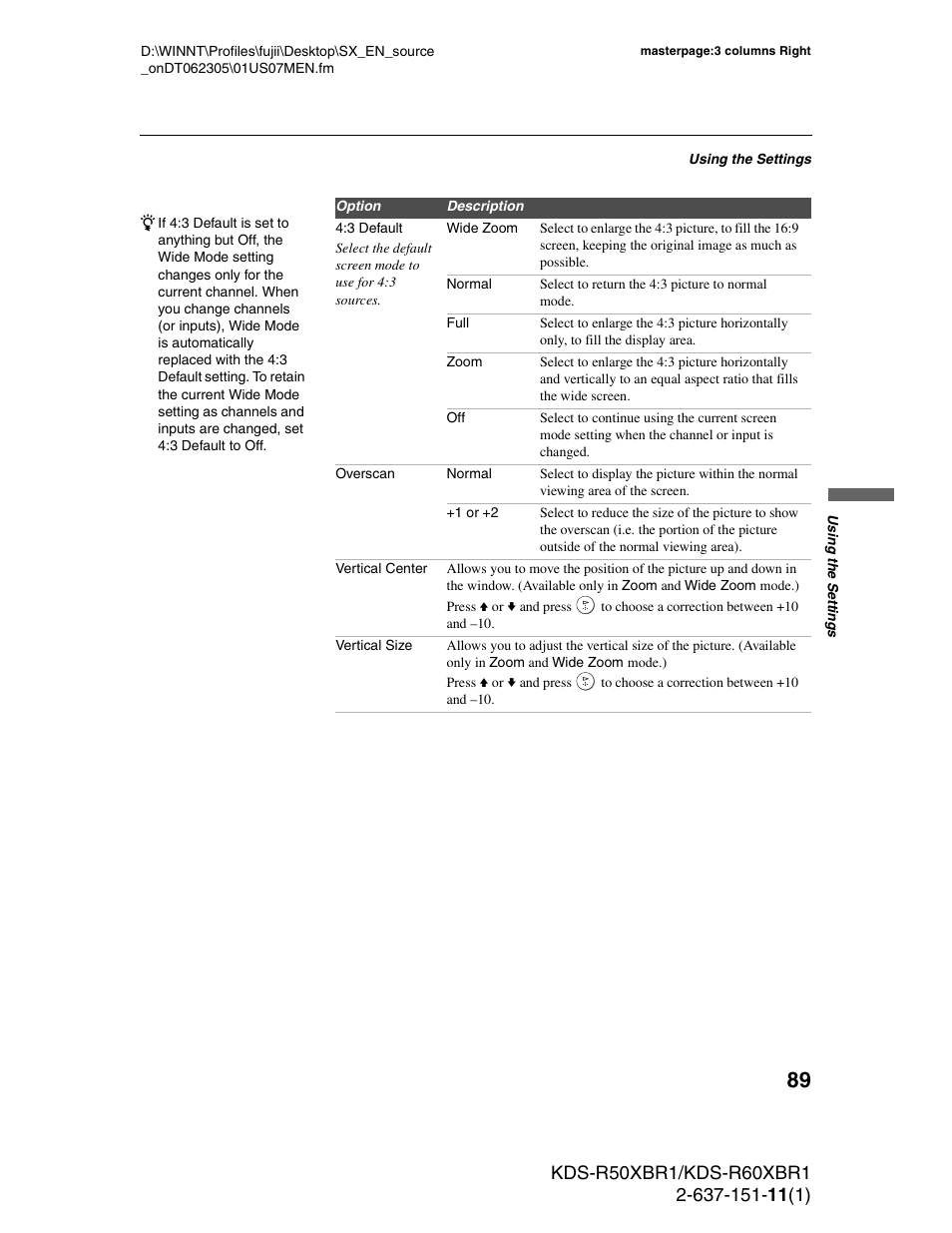 Sony KDS-R60XBR1 User Manual | Page 89 / 120