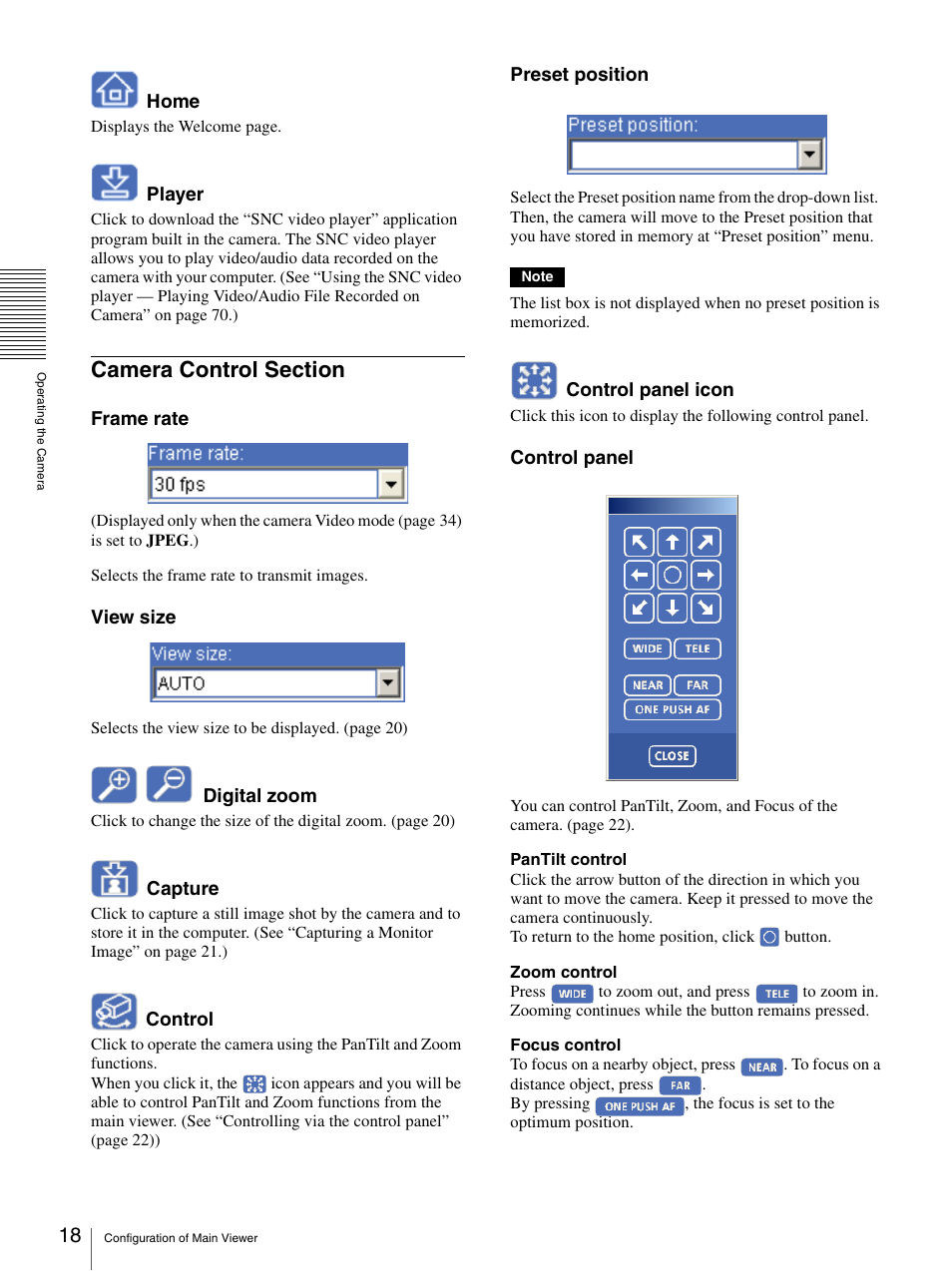Camera control section | Sony IPELA SNC-RZ25P User Manual | Page 18 / 81
