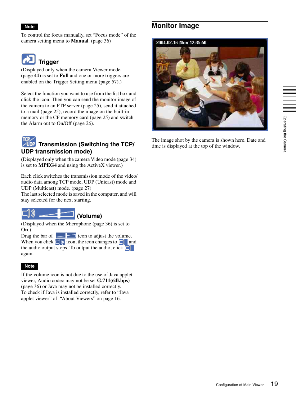 Monitor image, Trigger, Volume) | Sony IPELA SNC-RZ25P User Manual | Page 19 / 81