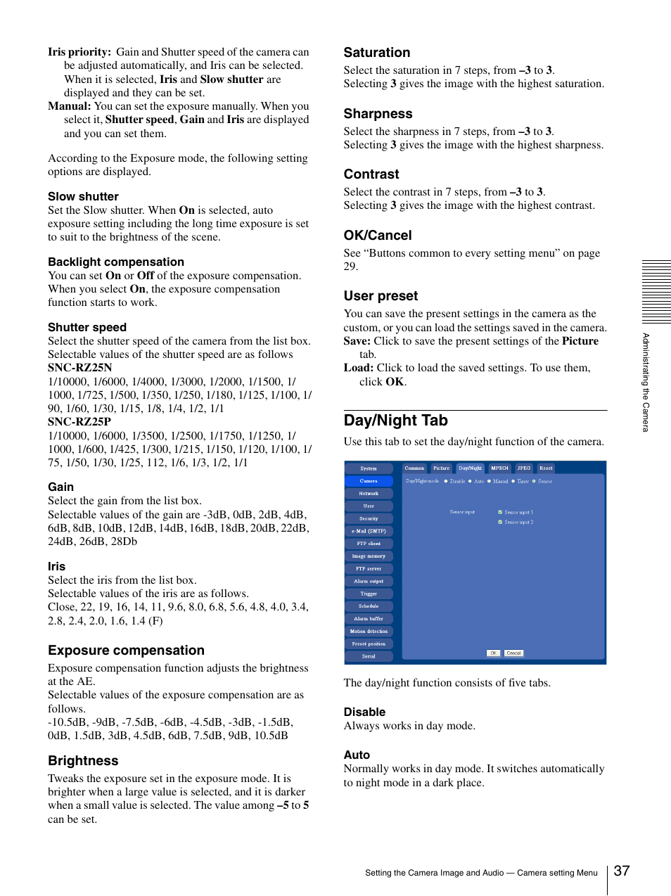 Day/night tab | Sony IPELA SNC-RZ25P User Manual | Page 37 / 81