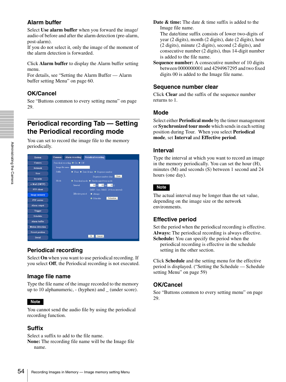 Periodical recording tab — setting the periodical, Recording mode | Sony IPELA SNC-RZ25P User Manual | Page 54 / 81