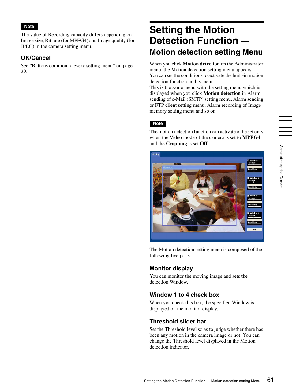 Setting the motion detection function, Motion detection setting menu | Sony IPELA SNC-RZ25P User Manual | Page 61 / 81
