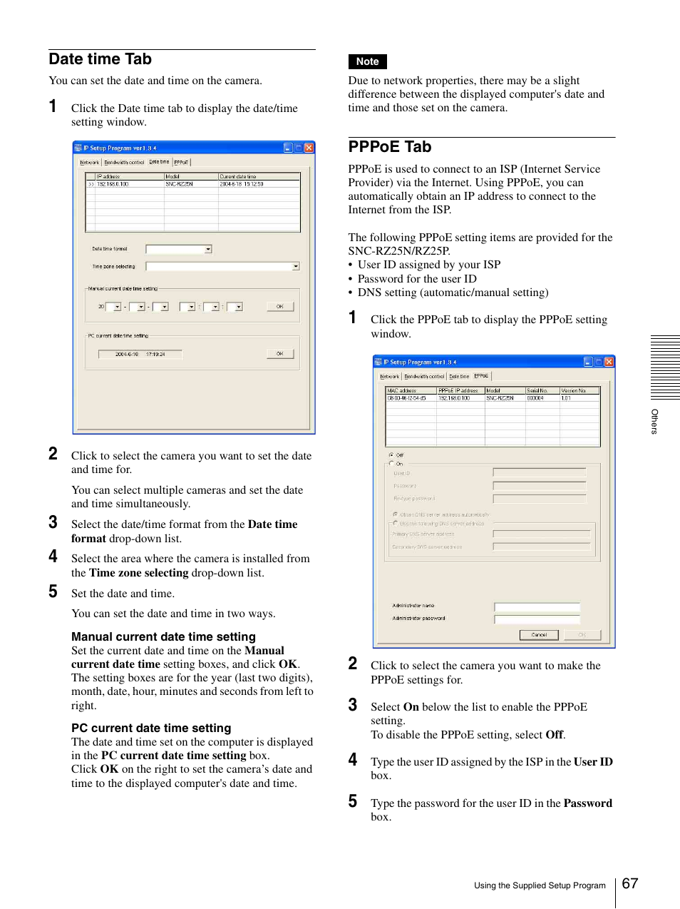 Date time tab, Pppoe tab, Date time tab pppoe tab | Sony IPELA SNC-RZ25P User Manual | Page 67 / 81